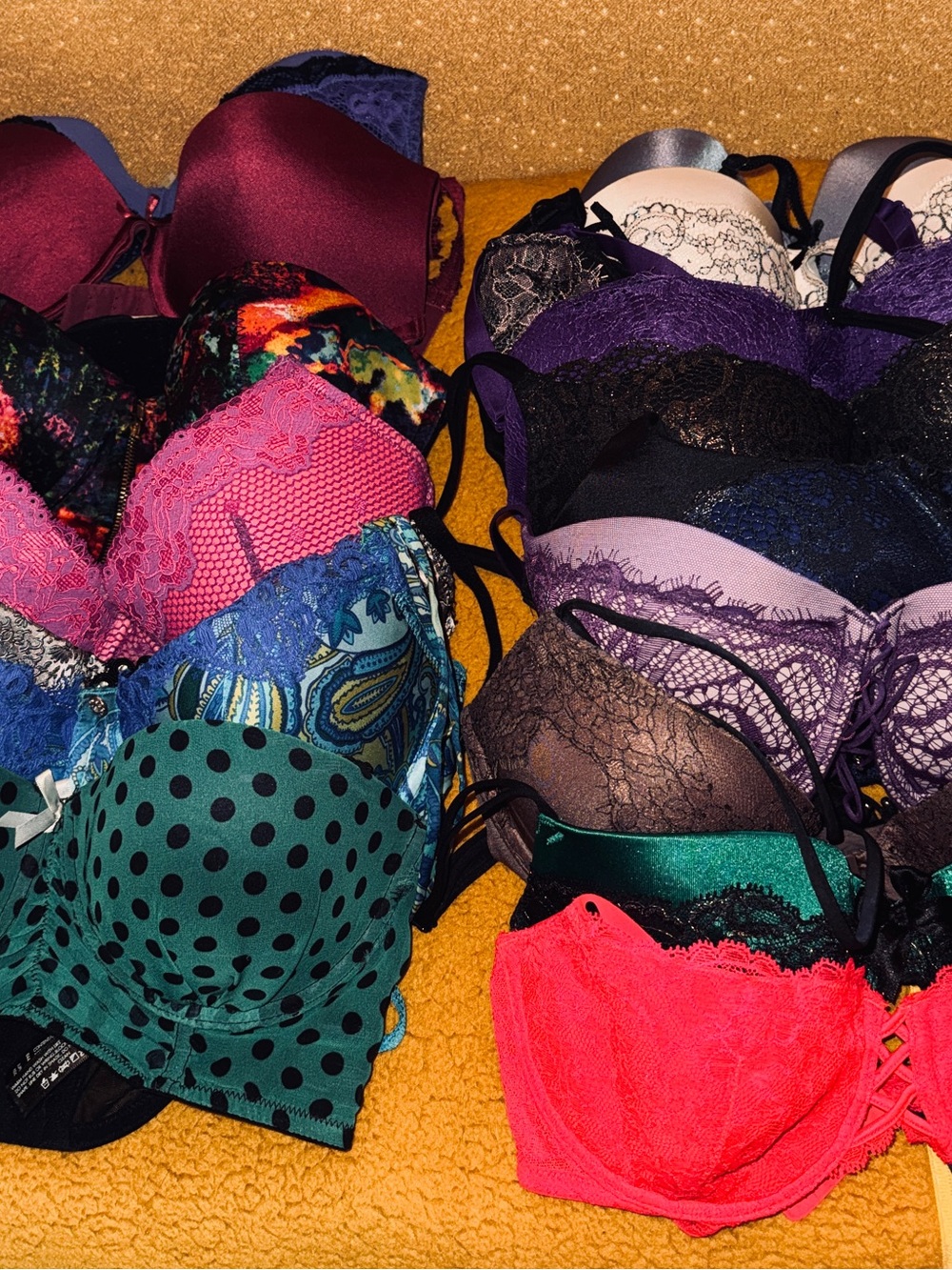 Women’s Lace & Printed Bra Set - Purple, Teal, Pink, Black